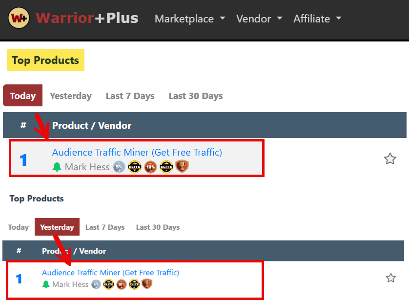 Back-to-Back <strong>#1 Top Product On WarriorPlus</strong>