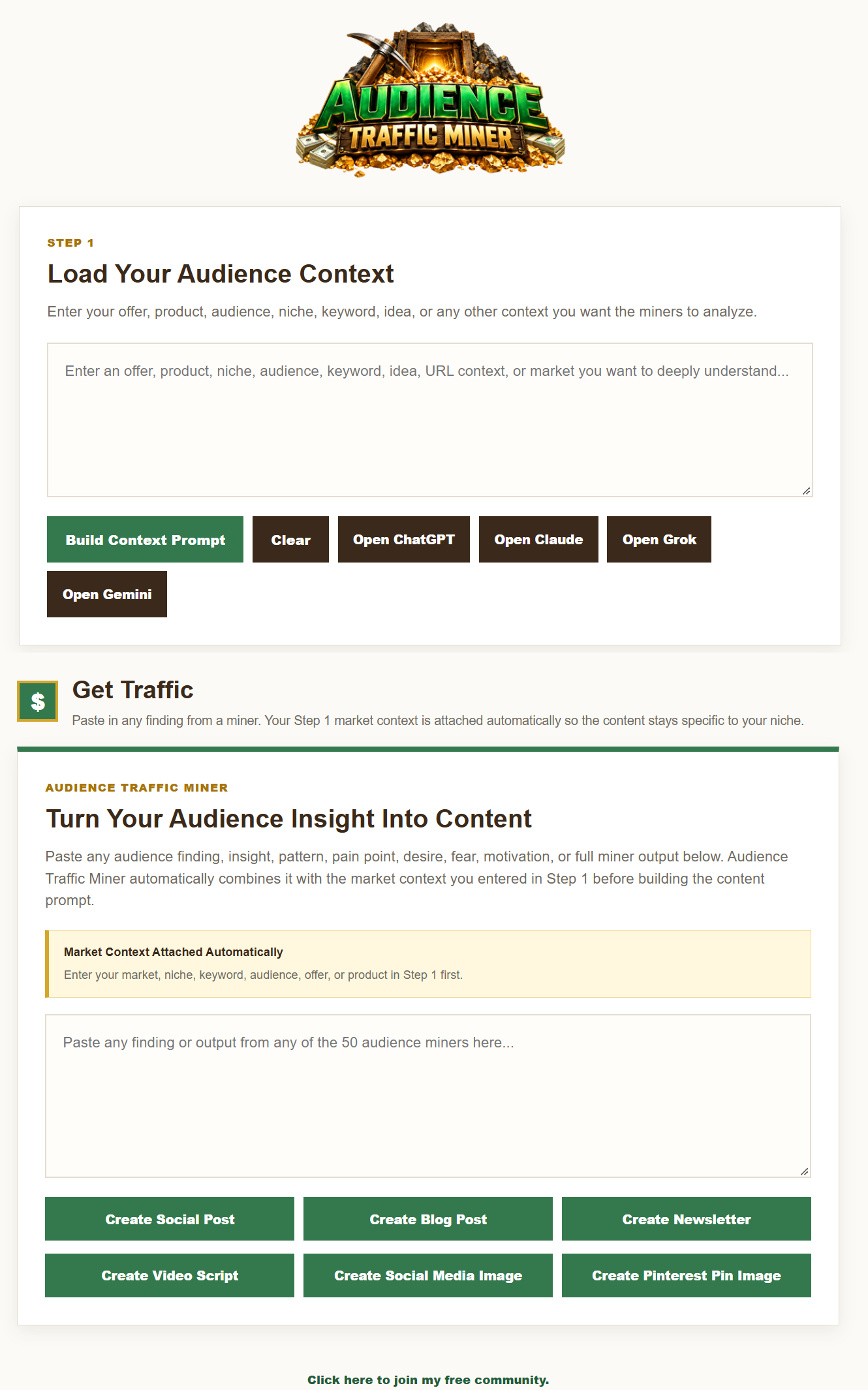 Audience Traffic Miner working with ChatGPT, Claude, Grok, and Gemini