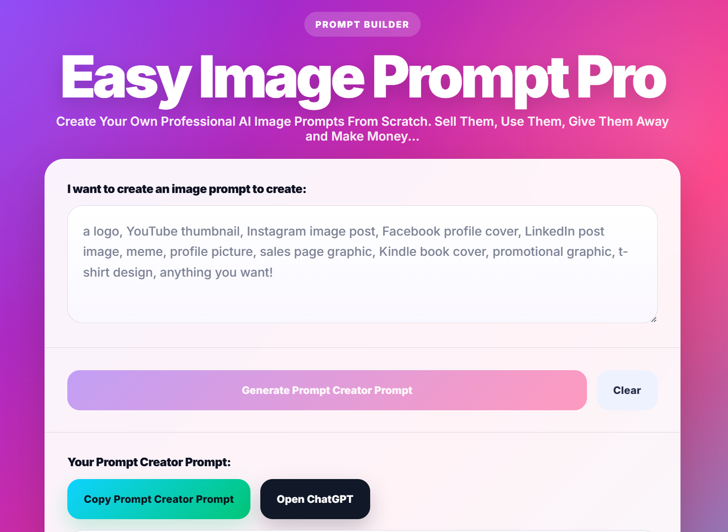Easy Image Prompt Pro prompt creation system example