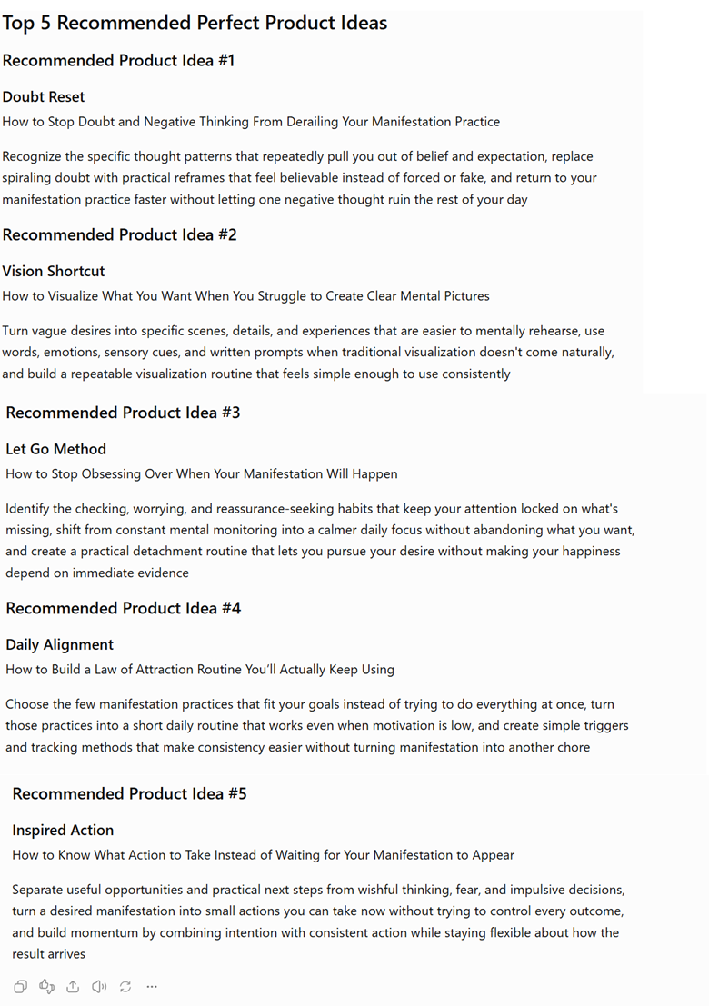 Five product ideas generated from the law of attraction keyword