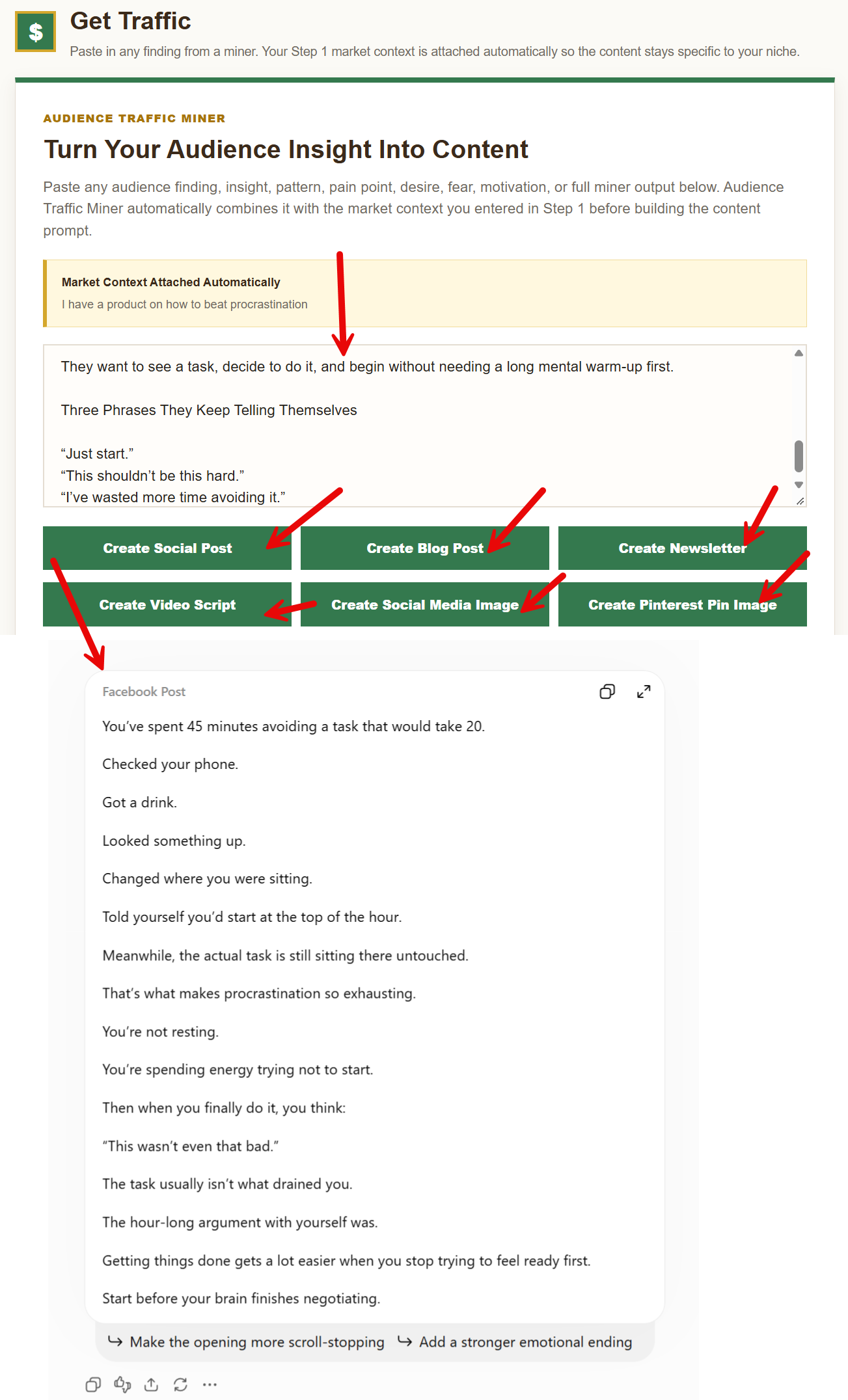 Audience Traffic Miner built-in content generators
